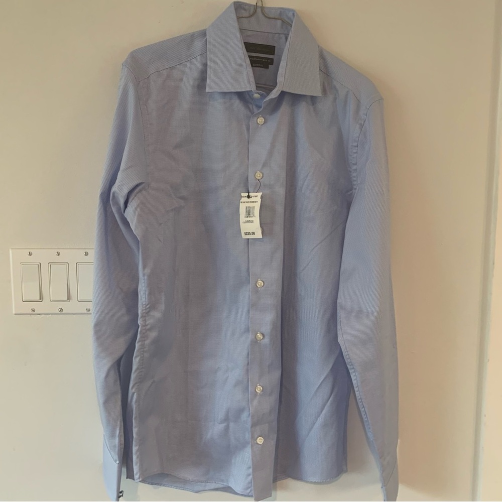 New Saks Fifth Ave Eldridge Button Up Blue Tooth hound Mens 16 EU 41